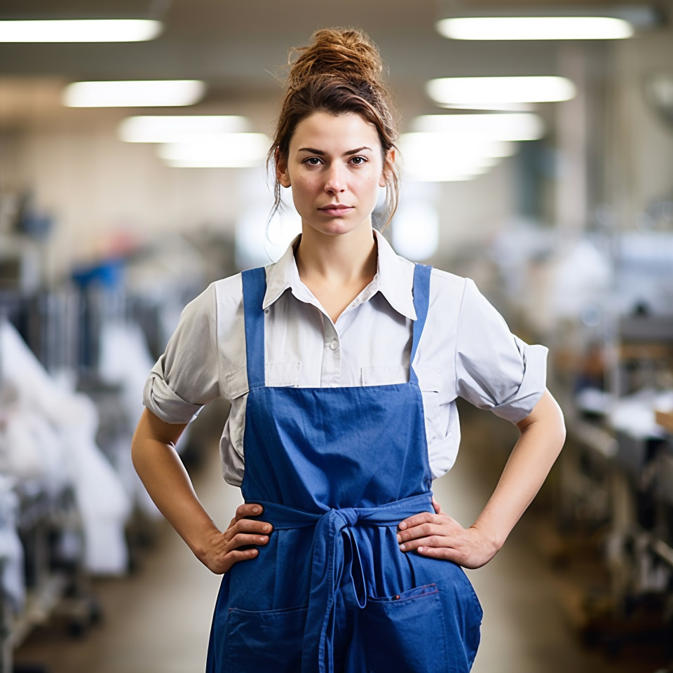Smiling laundry worker on blurry background