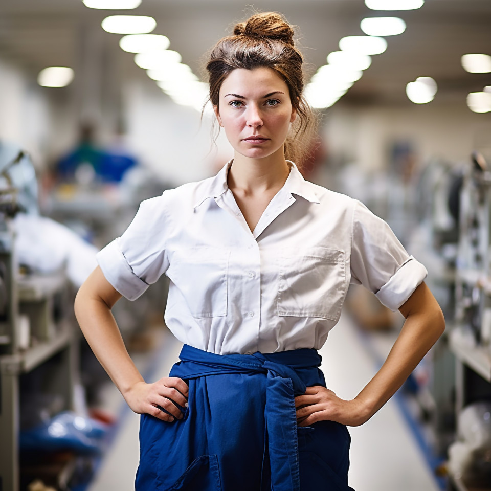 Smiling laundry worker on blurry background