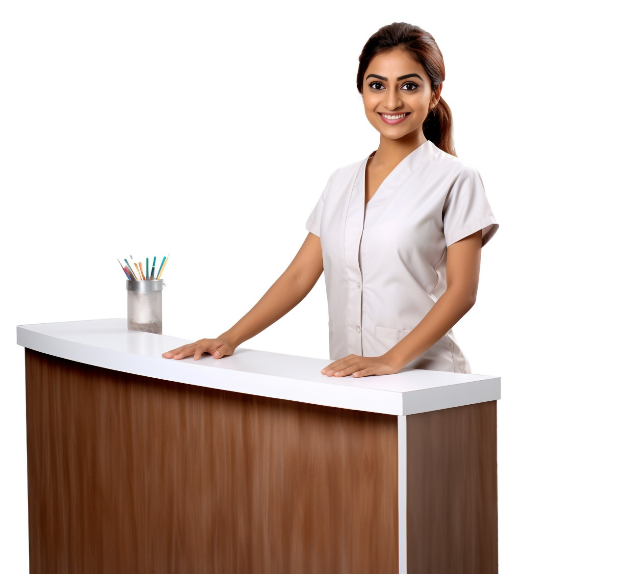 Indian receptionist isolated on white background