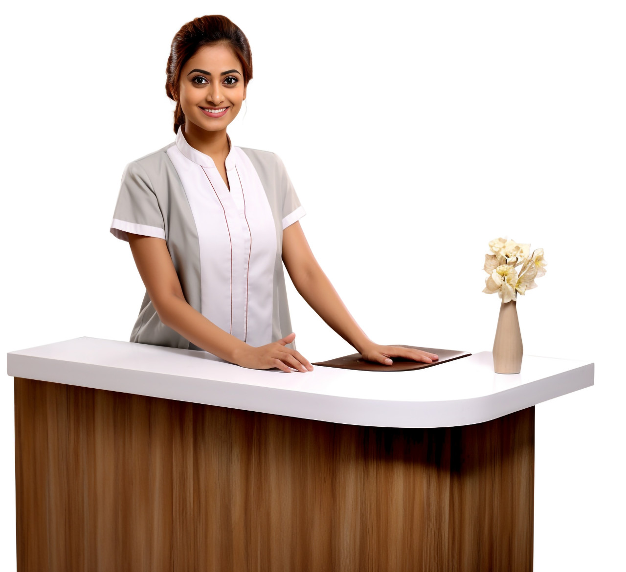 Indian receptionist isolated on white background