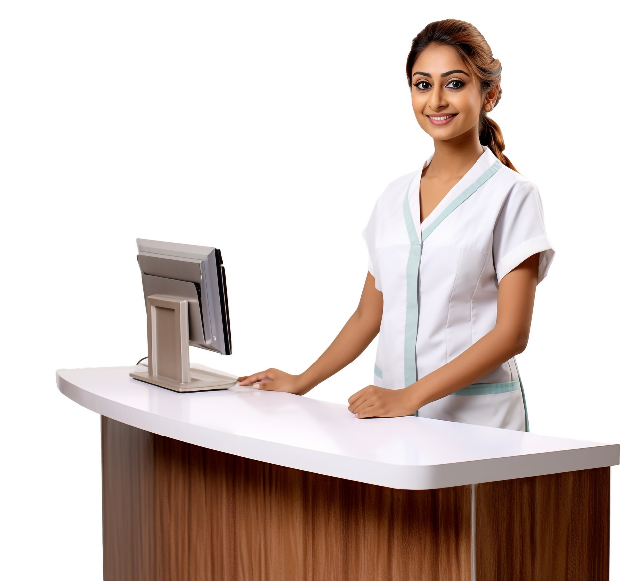 Indian receptionist isolated on white background