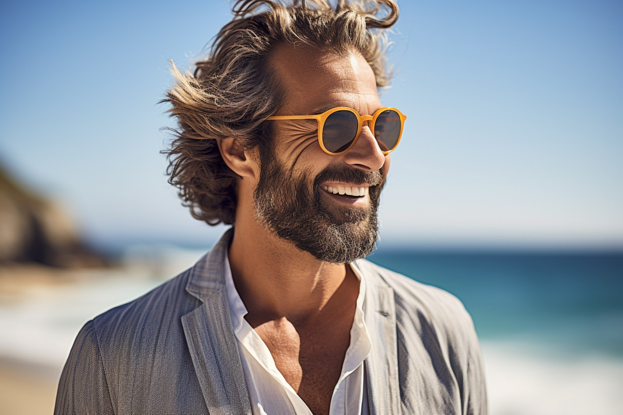 Stylish man enjoying a beach day at a beachfront resort