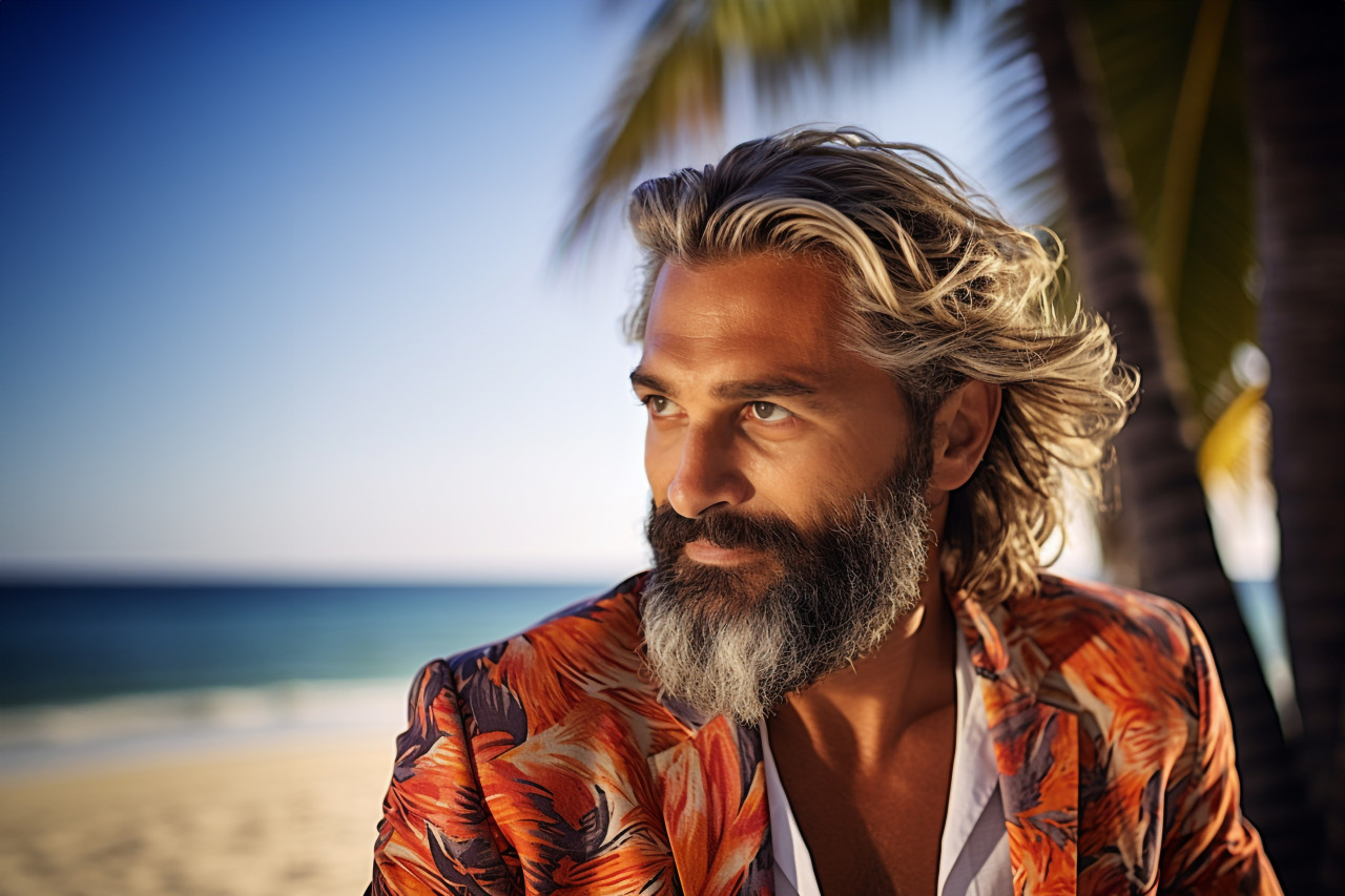 Stylish man enjoying a beach day at a beachfront resort
