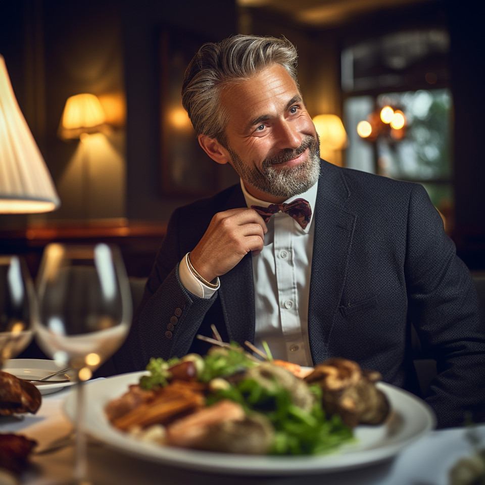 Stylish man enjoying delicious food at upscale restaurant