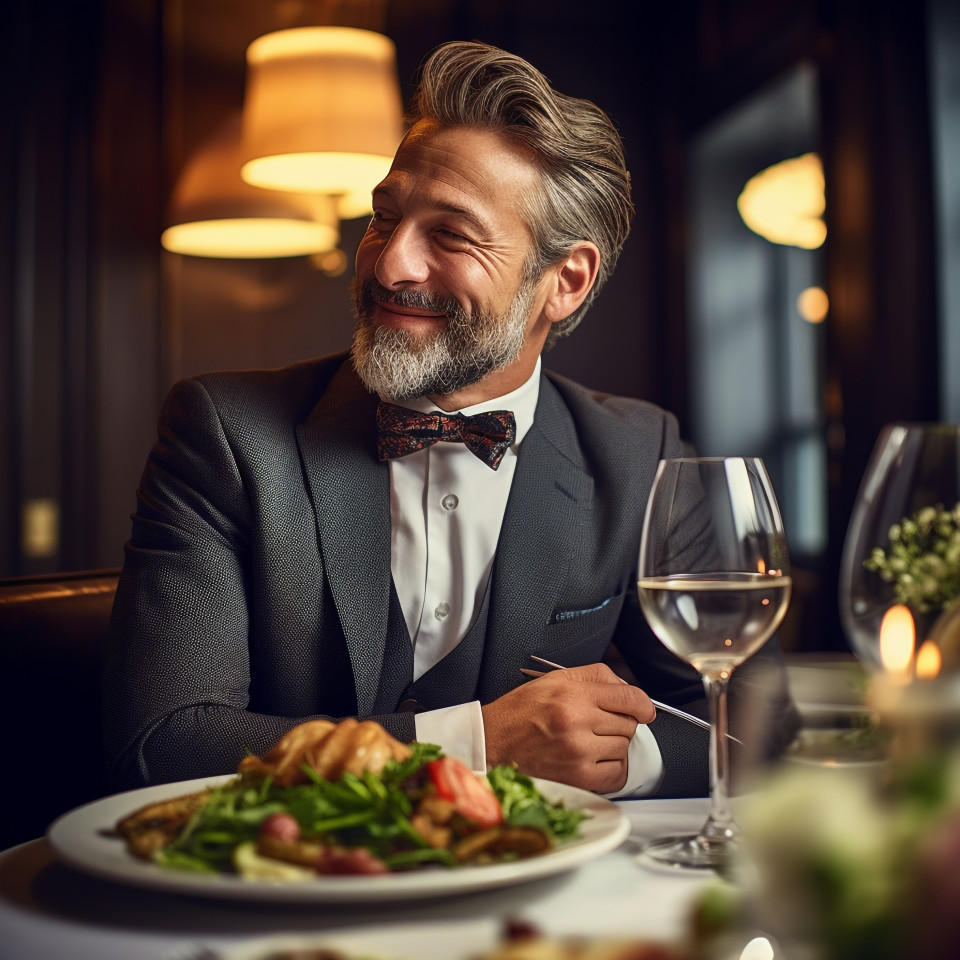 Stylish man enjoying delicious food at upscale restaurant