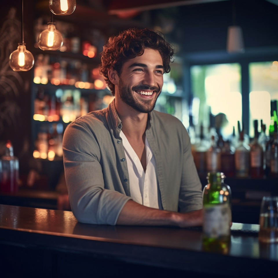 Handsome bartender at trendy cocktail bar