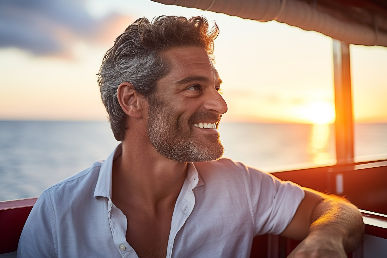 Man enjoys sunset yacht cruise