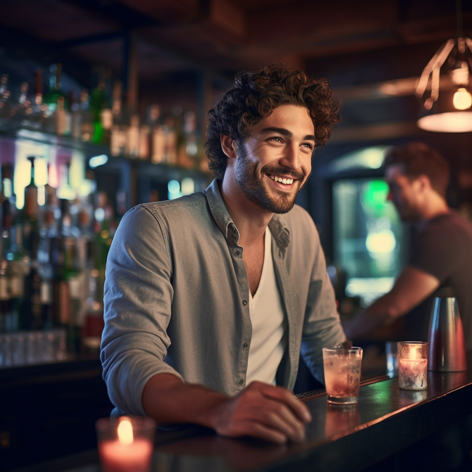 Handsome bartender at trendy cocktail bar