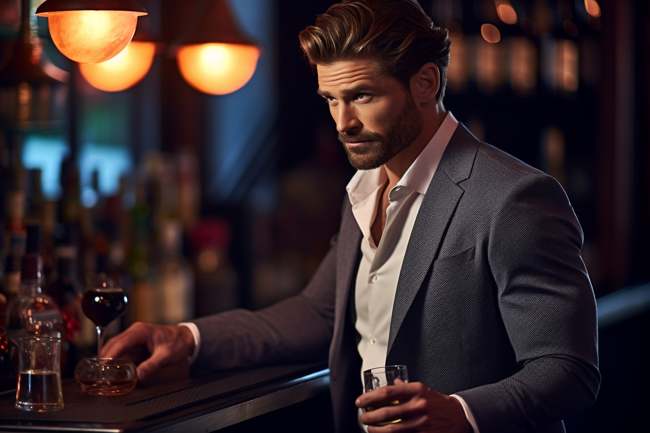 Handsome bartender at trendy cocktail bar