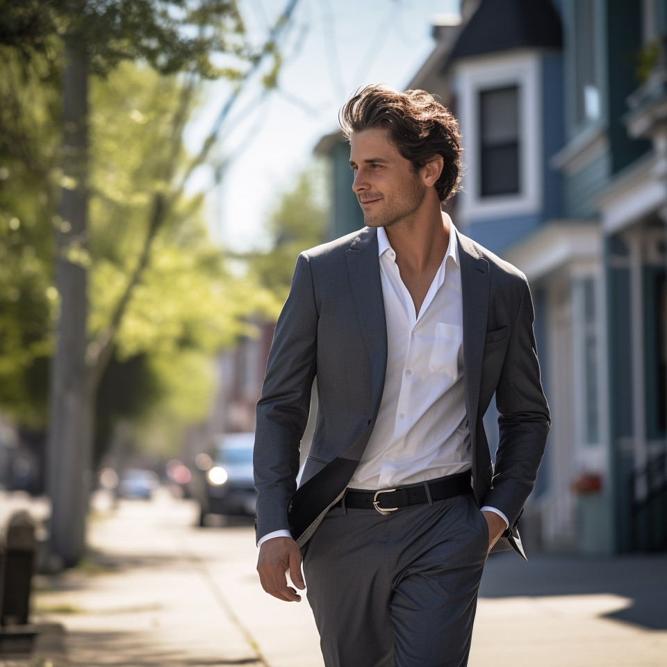 Stylish man walking through trendy city district