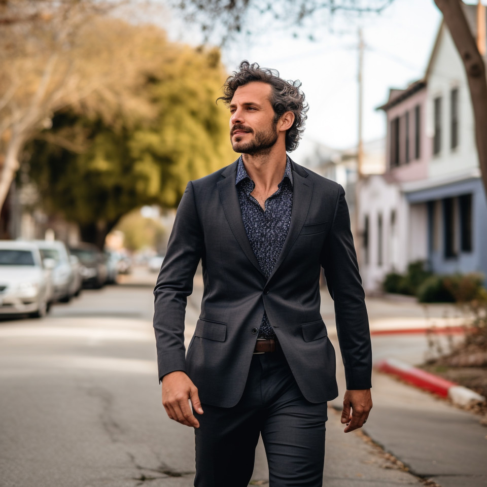 Stylish man walking through trendy city district