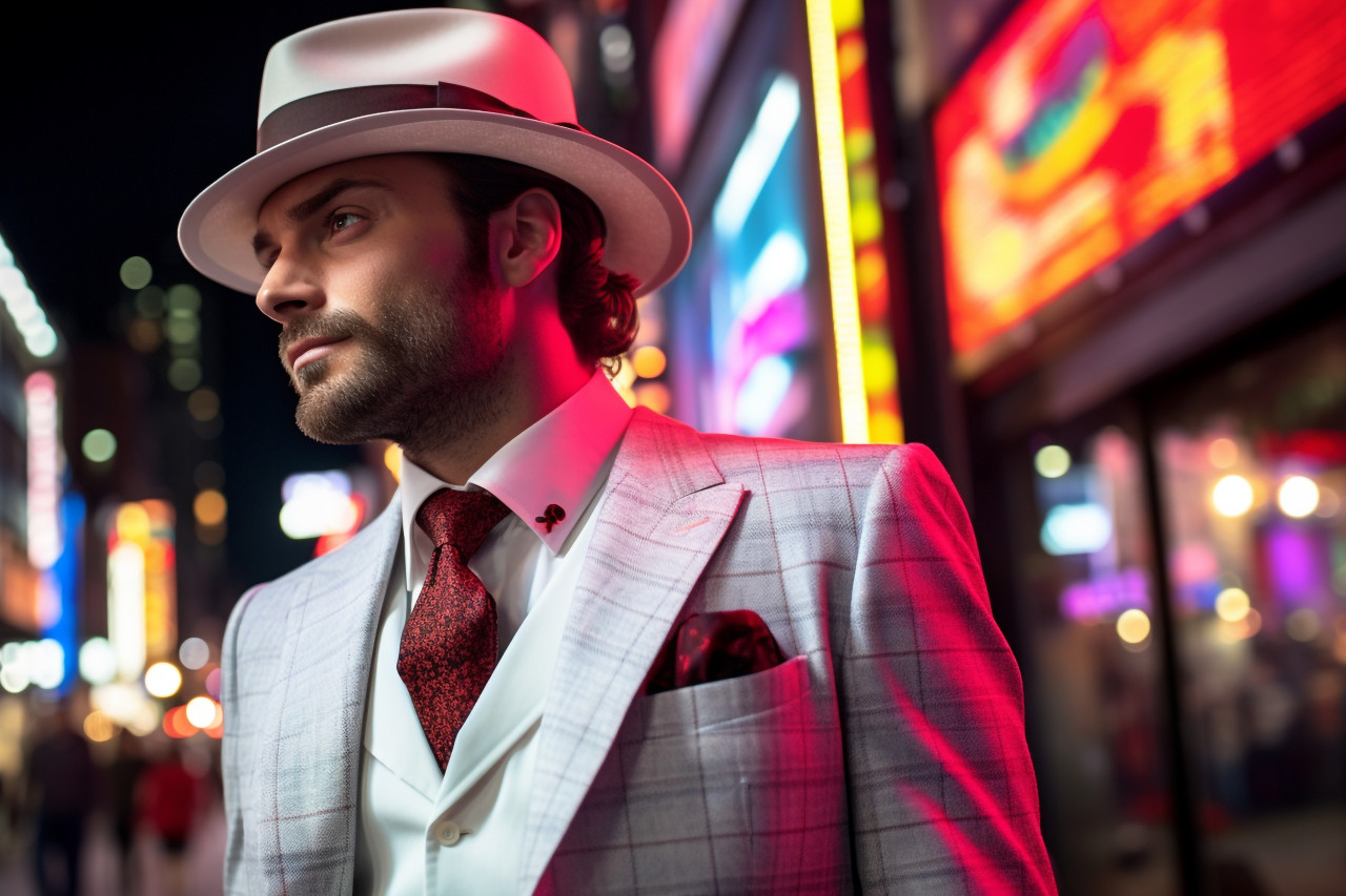 Trendy man enjoying the vibrant nightlife of a metropolitan city