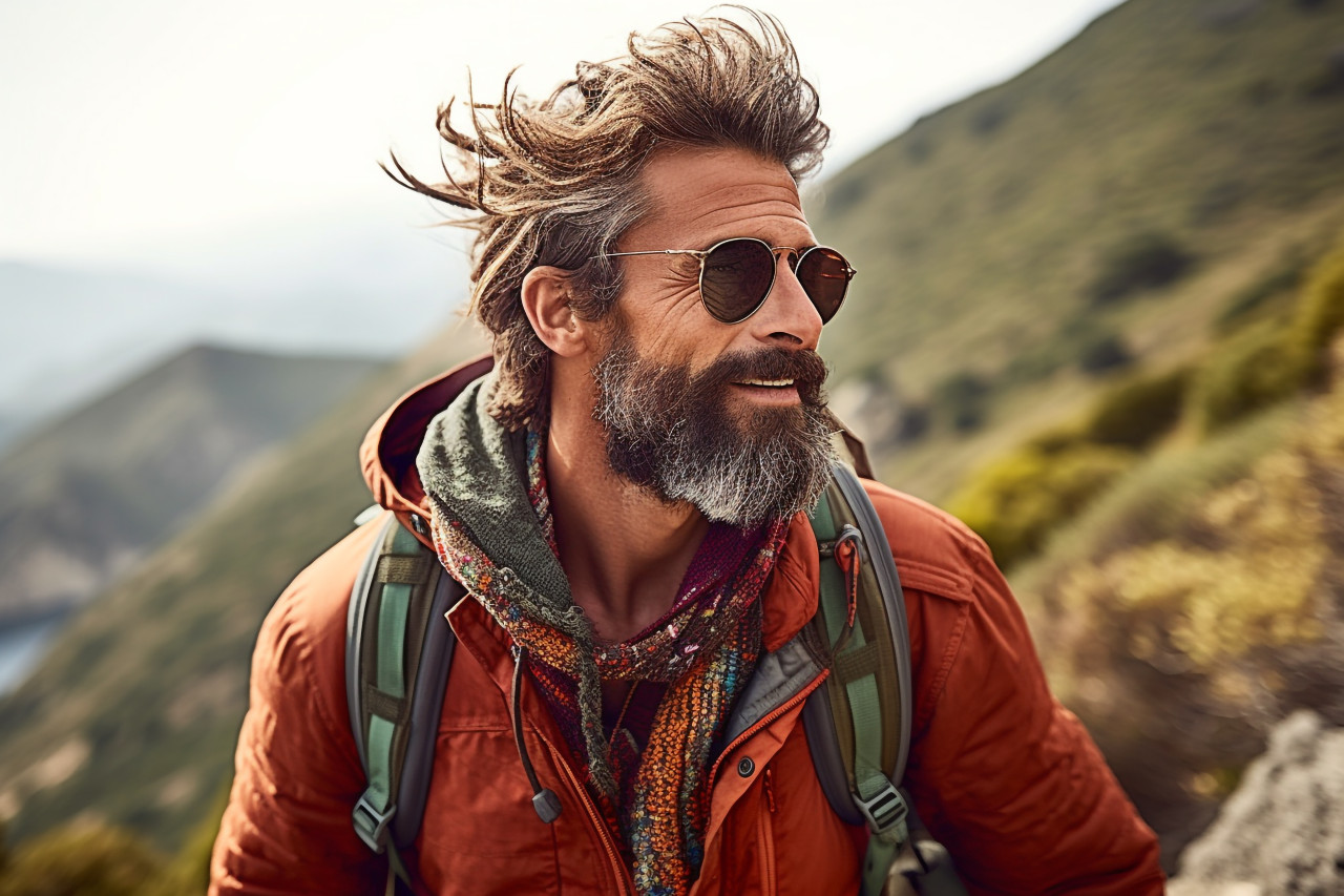 Stylish hiker exploring wilderness