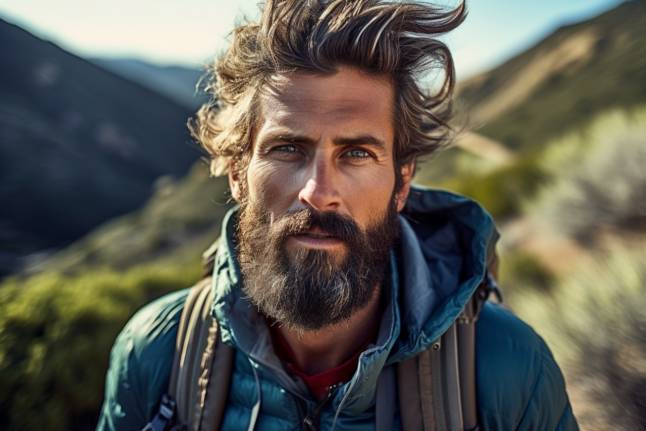 Stylish hiker exploring wilderness