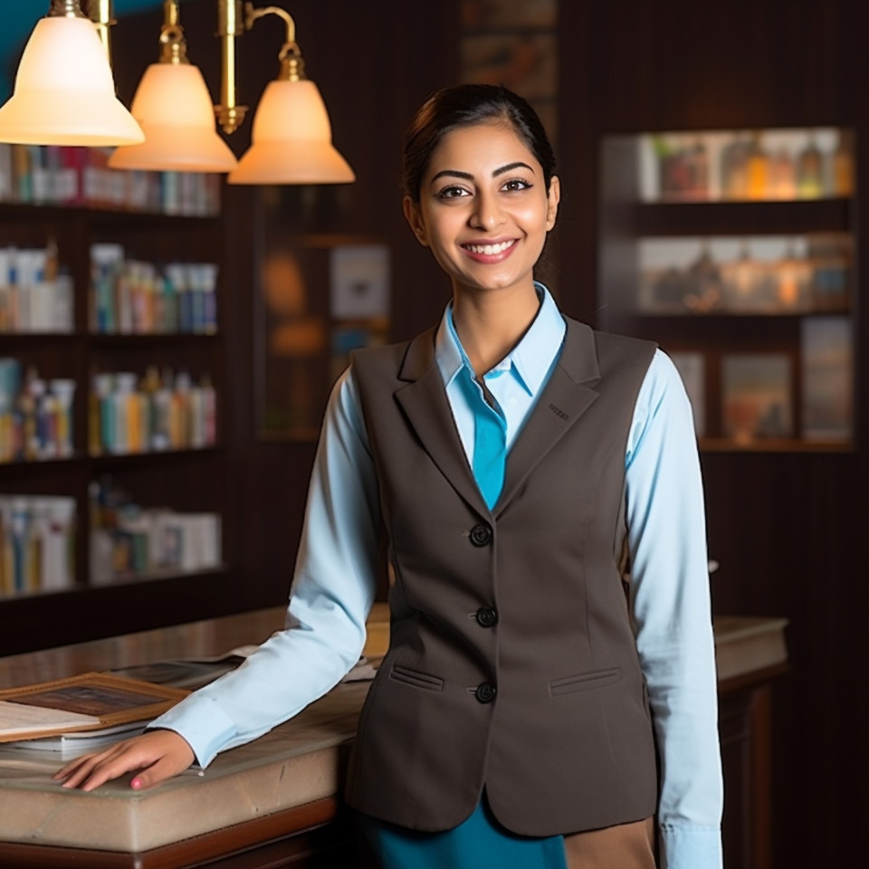 Indian concierge smiling at work