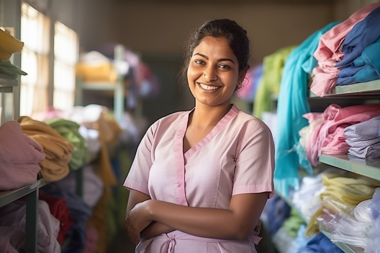Indian woman laundry worker smiling at work