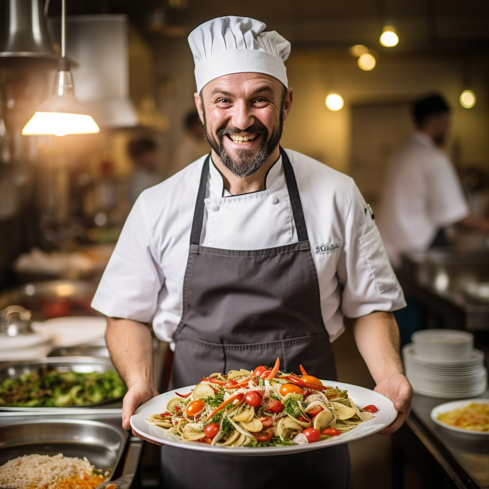 Smiling chef working in a blurred background