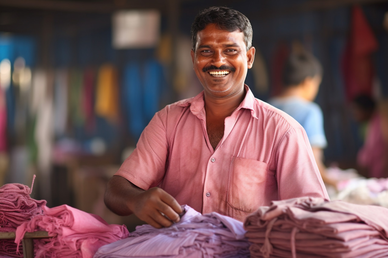 Friendly indian laundry worker smiling at work