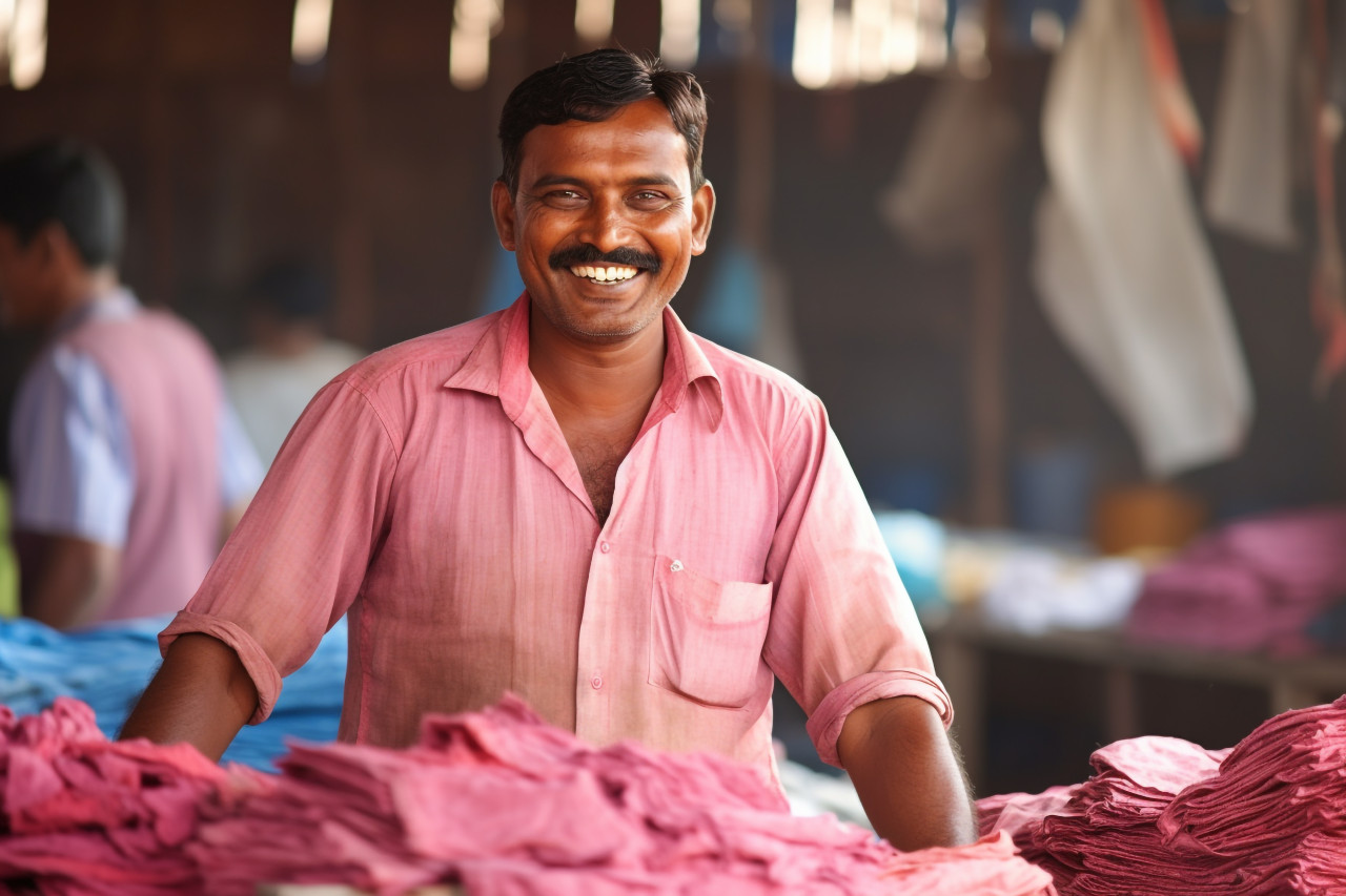 Friendly indian laundry worker smiling at work