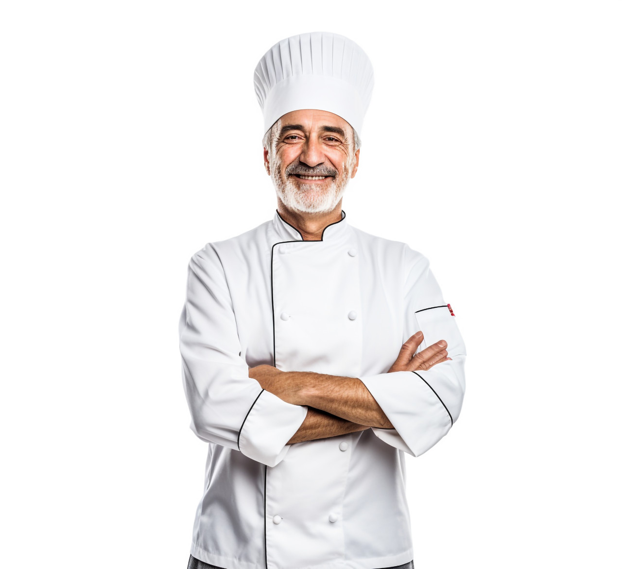 Happy male chef isolated on white background