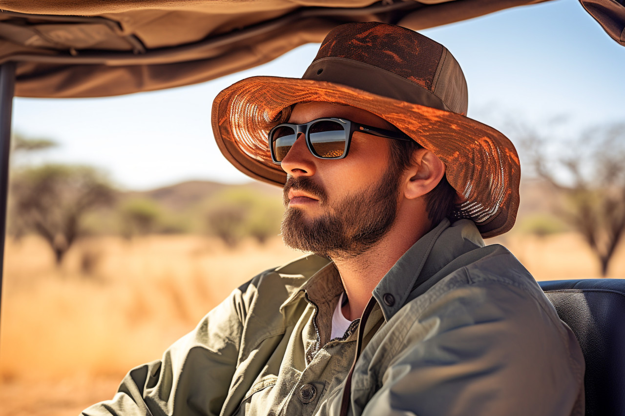 Safari adventurer explores african savannah