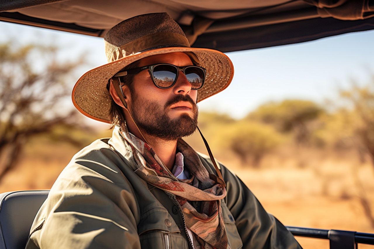 Safari adventurer explores african savannah