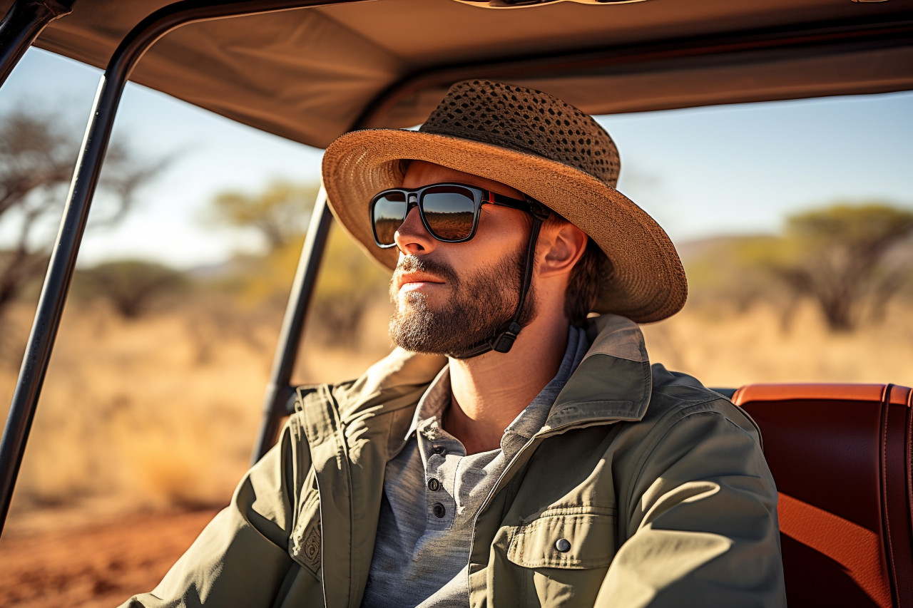 Safari adventurer explores african savannah