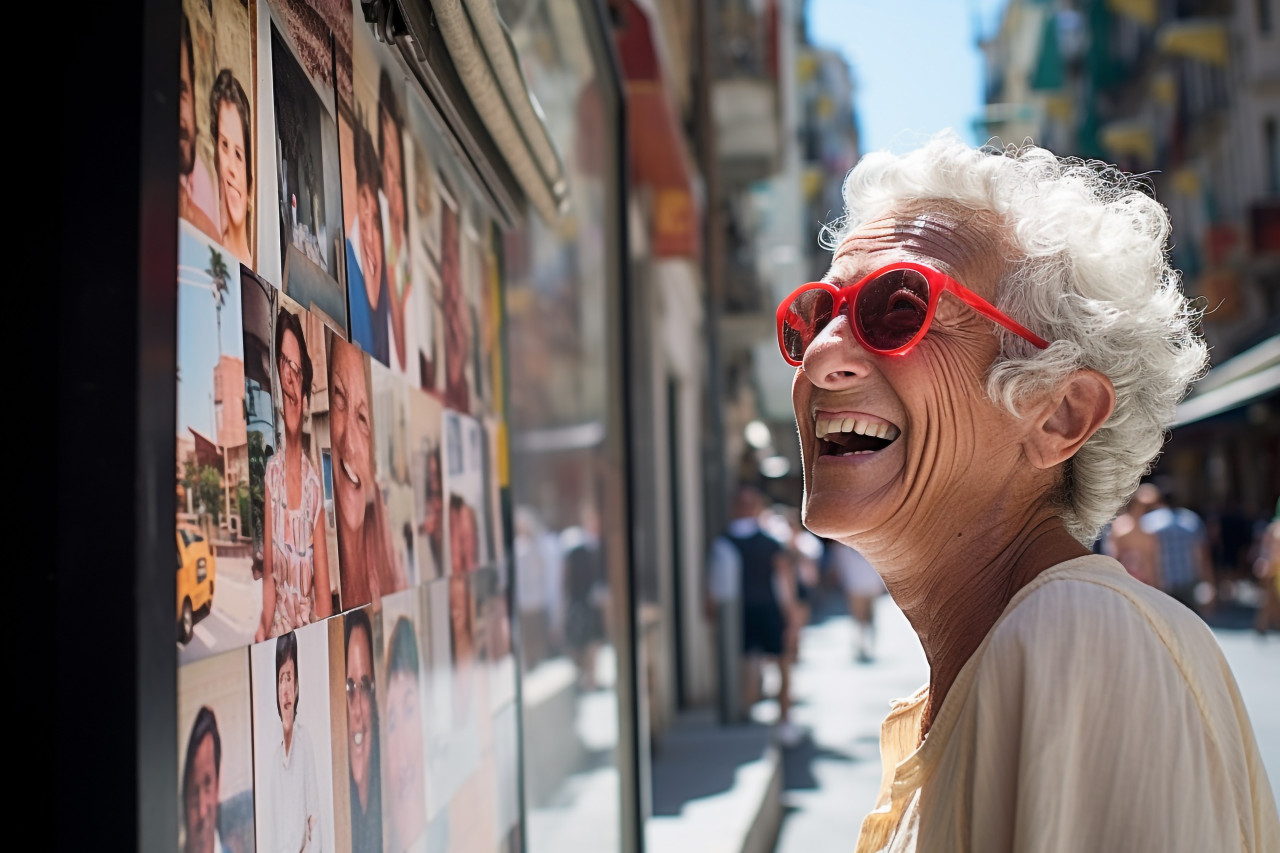 Happy woman in barcelona admiring architecture