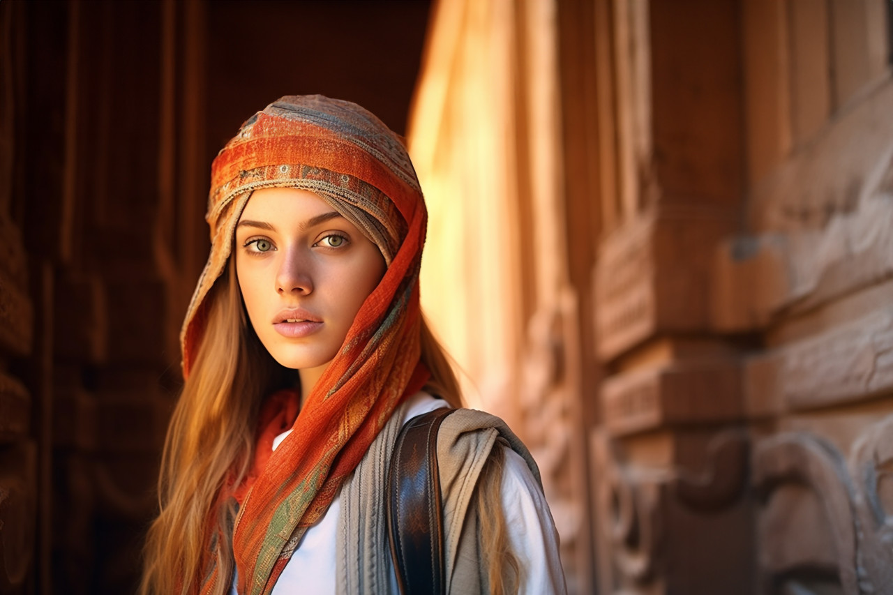 Woman exploring ancient petra jordan