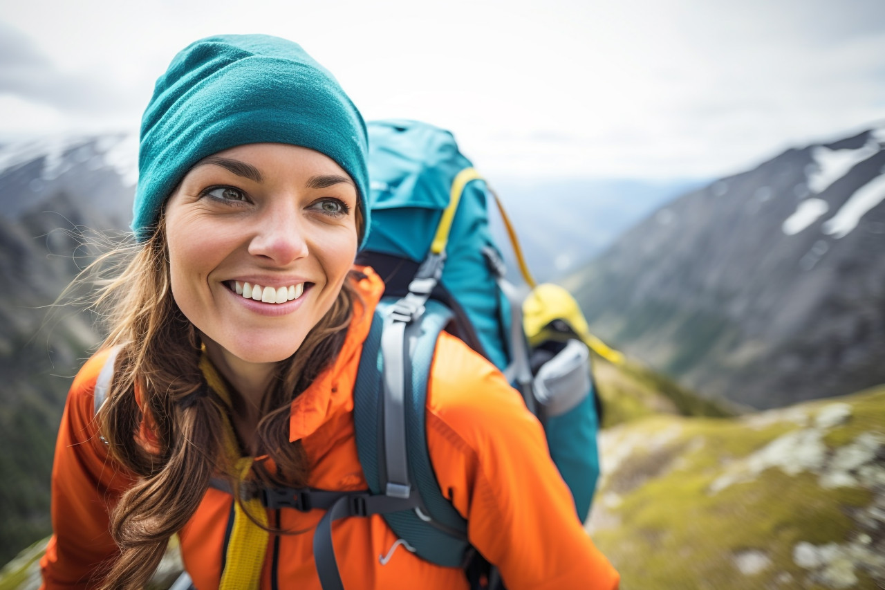 Hiker exploring the swiss alps in springtime