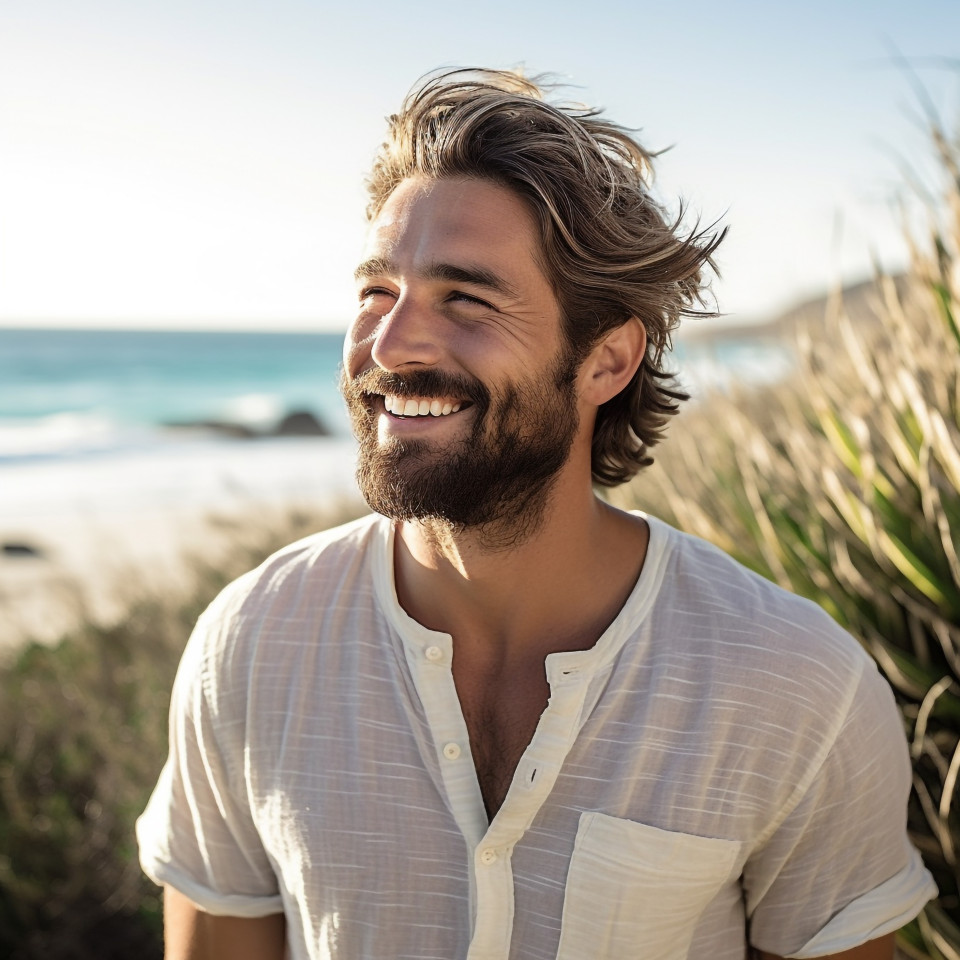 Man on beach enjoying scenic view