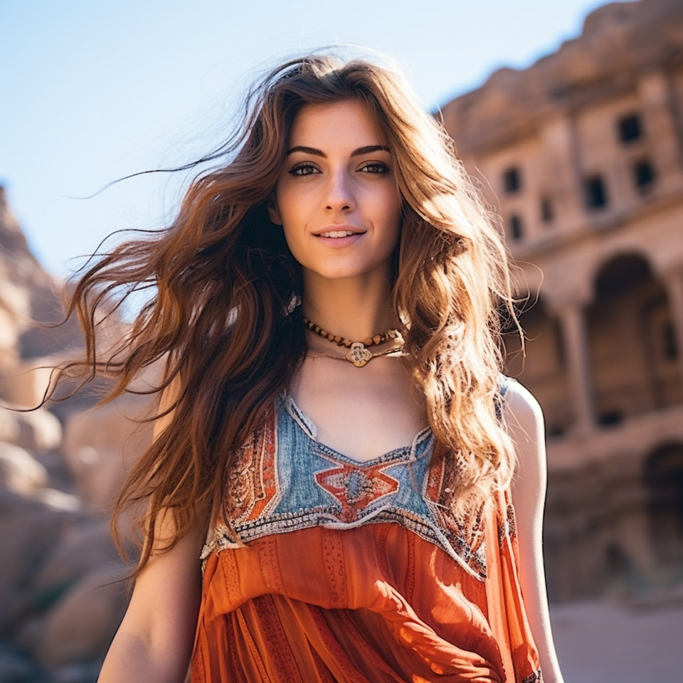 Beautiful woman exploring petra jordan