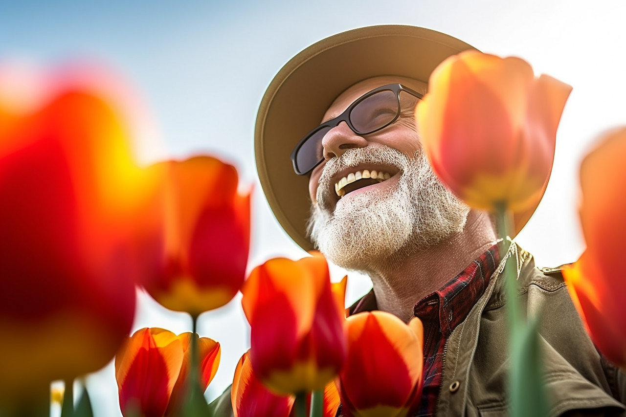 Visitor marvels at tulips in the netherlands