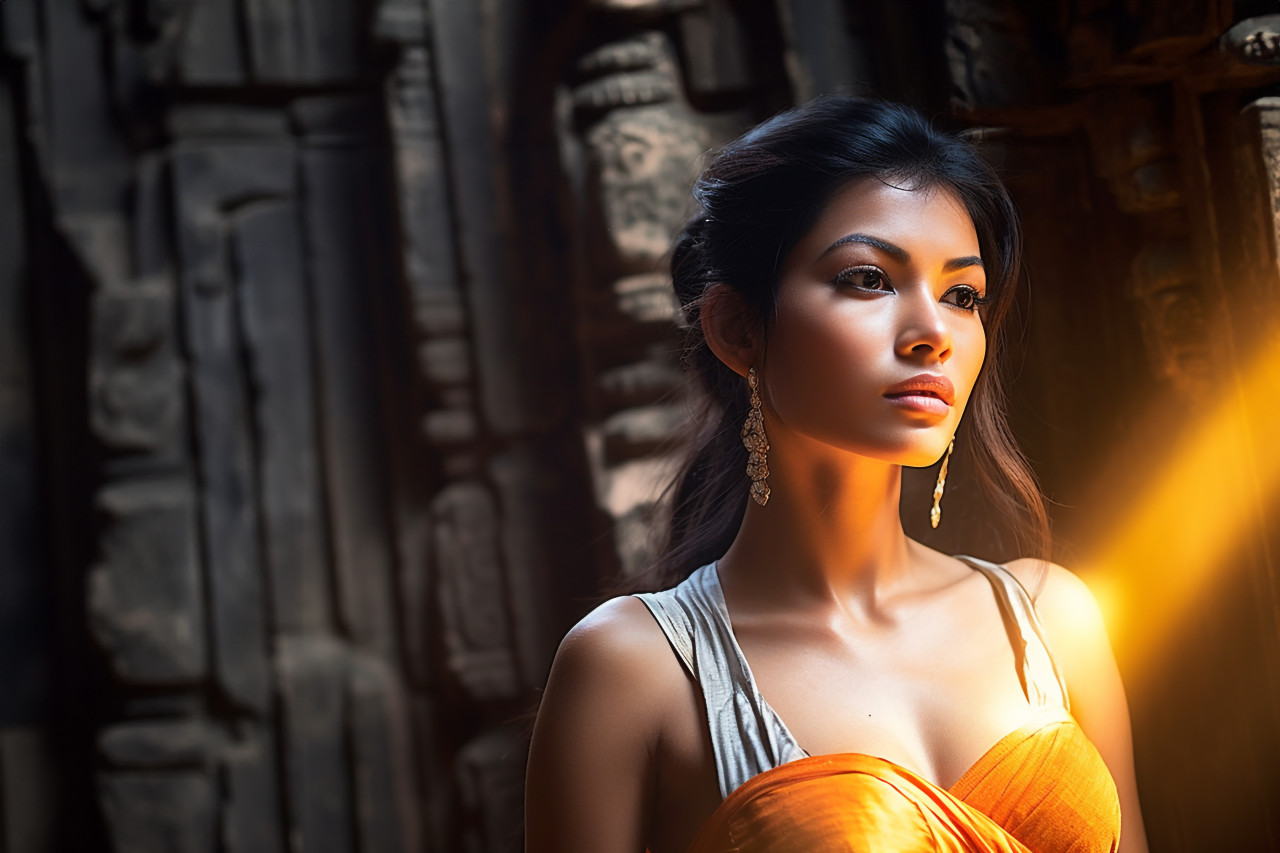 Traveler exploring ancient angkor wat