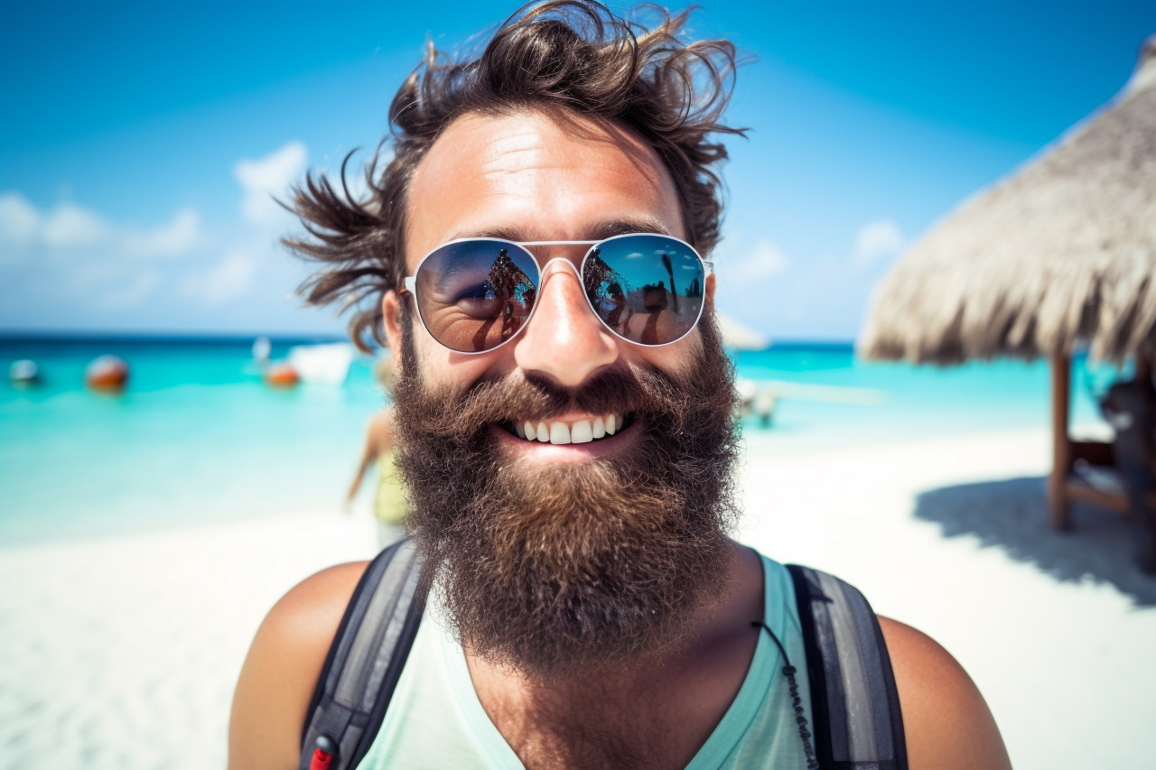 Happy traveler at maldives beach resort