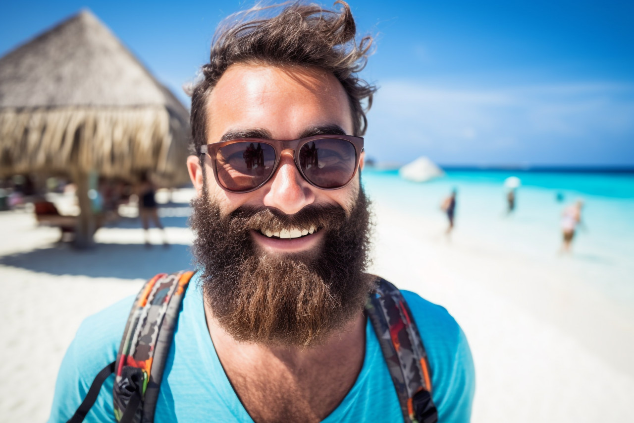 Happy traveler at maldives beach resort