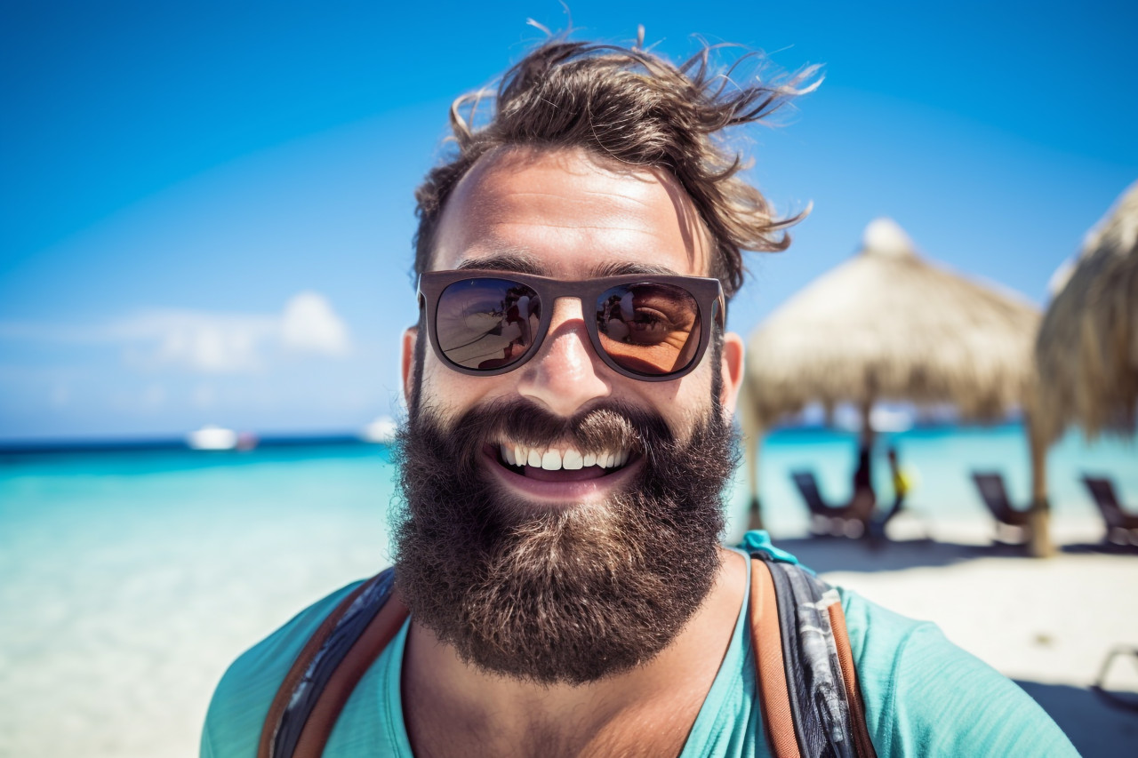 Happy traveler at maldives beach resort