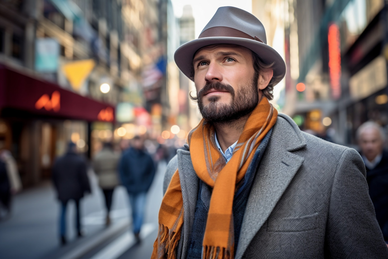 Man exploring vibrant urban city