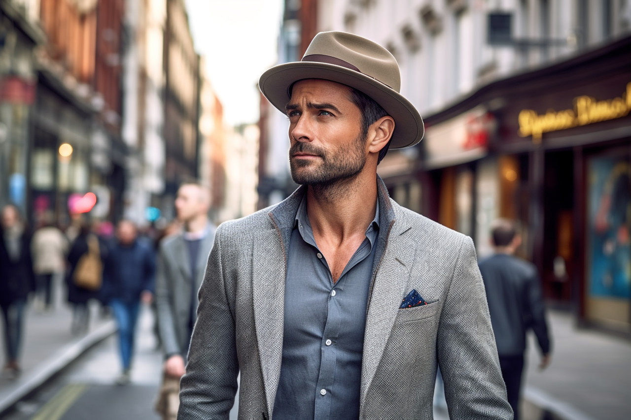 Man exploring vibrant urban city