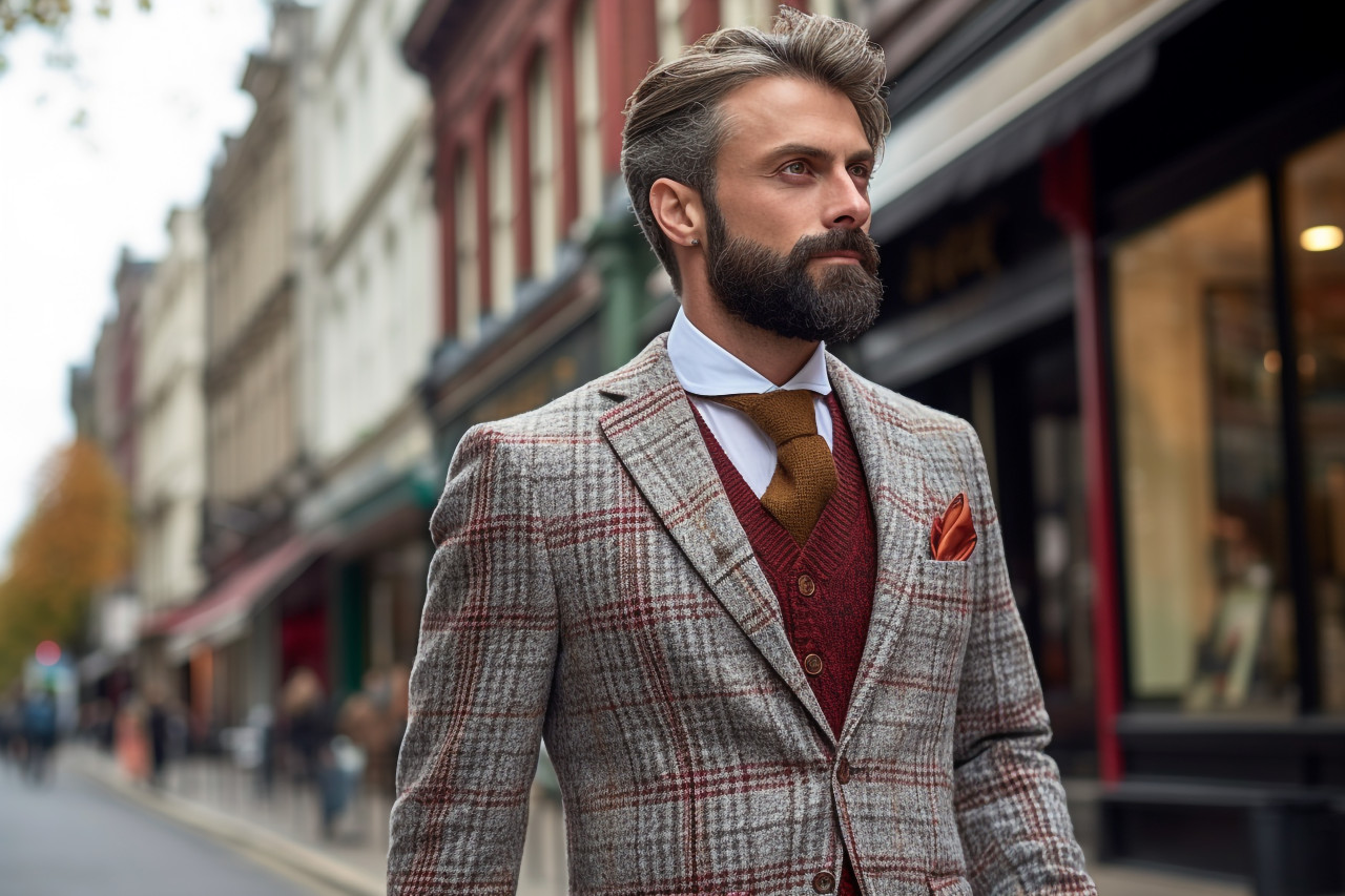 Man walking down cobblestone street