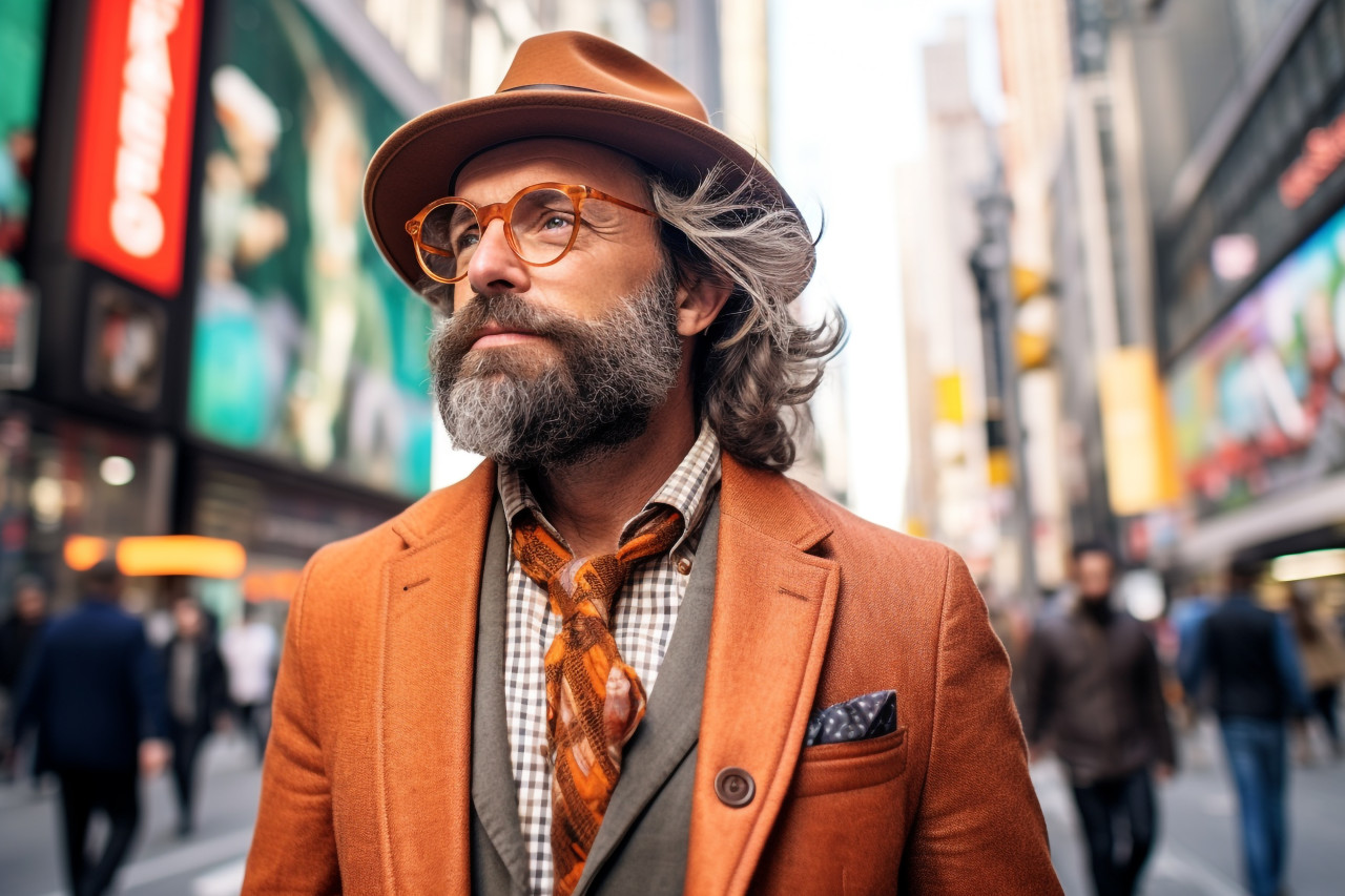 Man exploring vibrant urban city