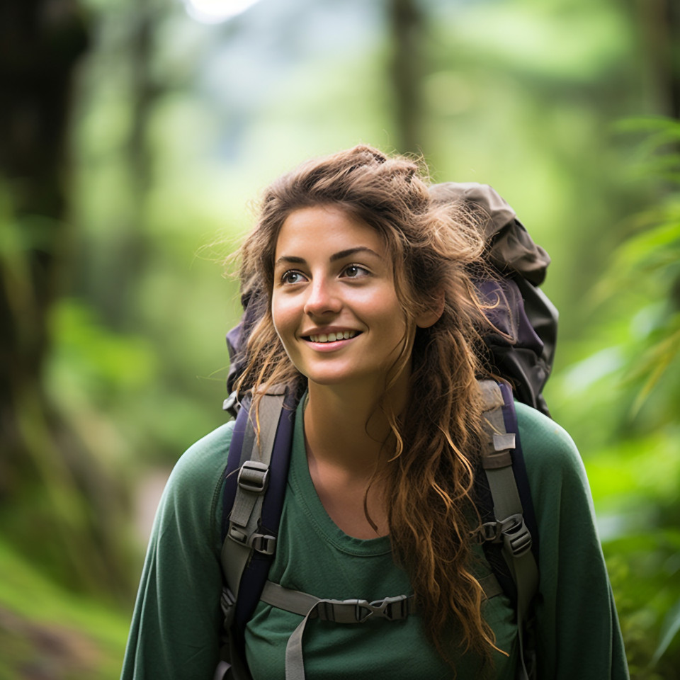 Young new zealand hiker enjoys lush green scenery