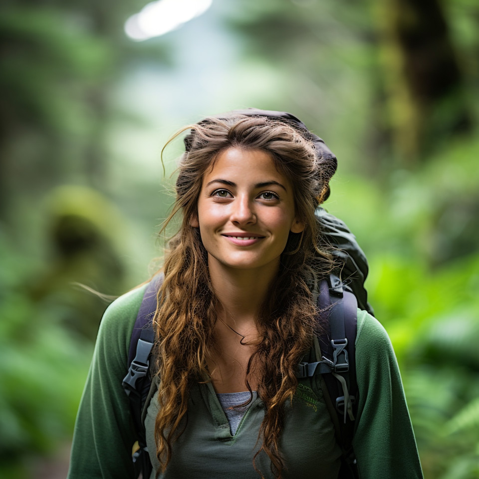 Young new zealand hiker enjoys lush green scenery