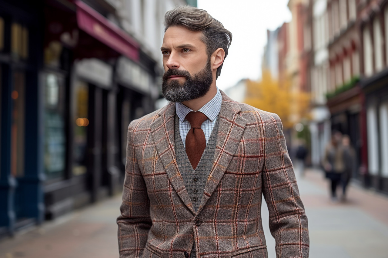 Man walking down cobblestone street