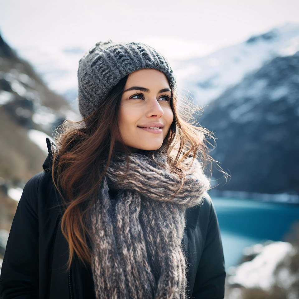 Woman admires norwegian fjords