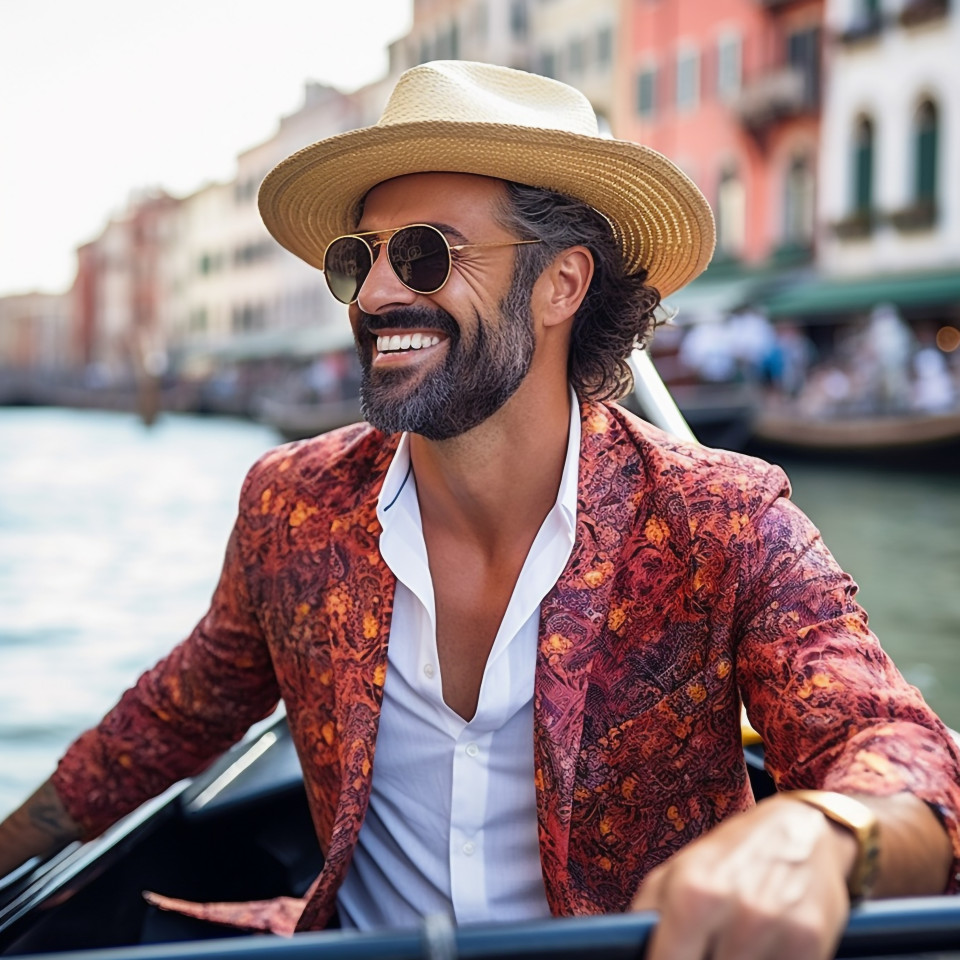 Man enjoys romantic gondola ride in venice