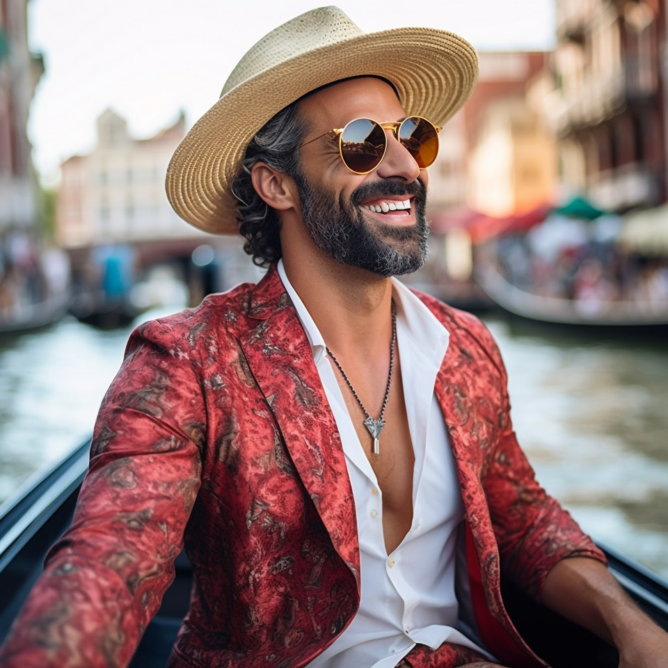 Man enjoys romantic gondola ride in venice