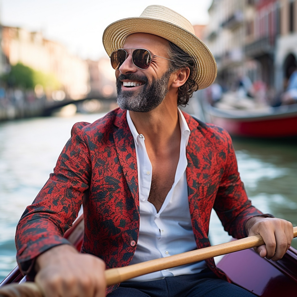 Man enjoys romantic gondola ride in venice