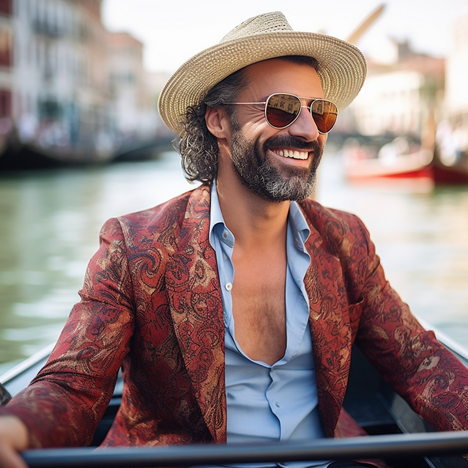 Man enjoys romantic gondola ride in venice
