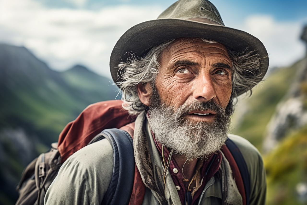 Hiker exploring the mountains in style
